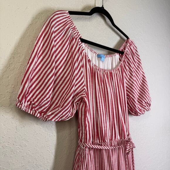 DRAPER JAMES Dress Medium Striped Off Shoulder Tiered Prairie Maxi Puff Sleeve - Picture 8 of 14